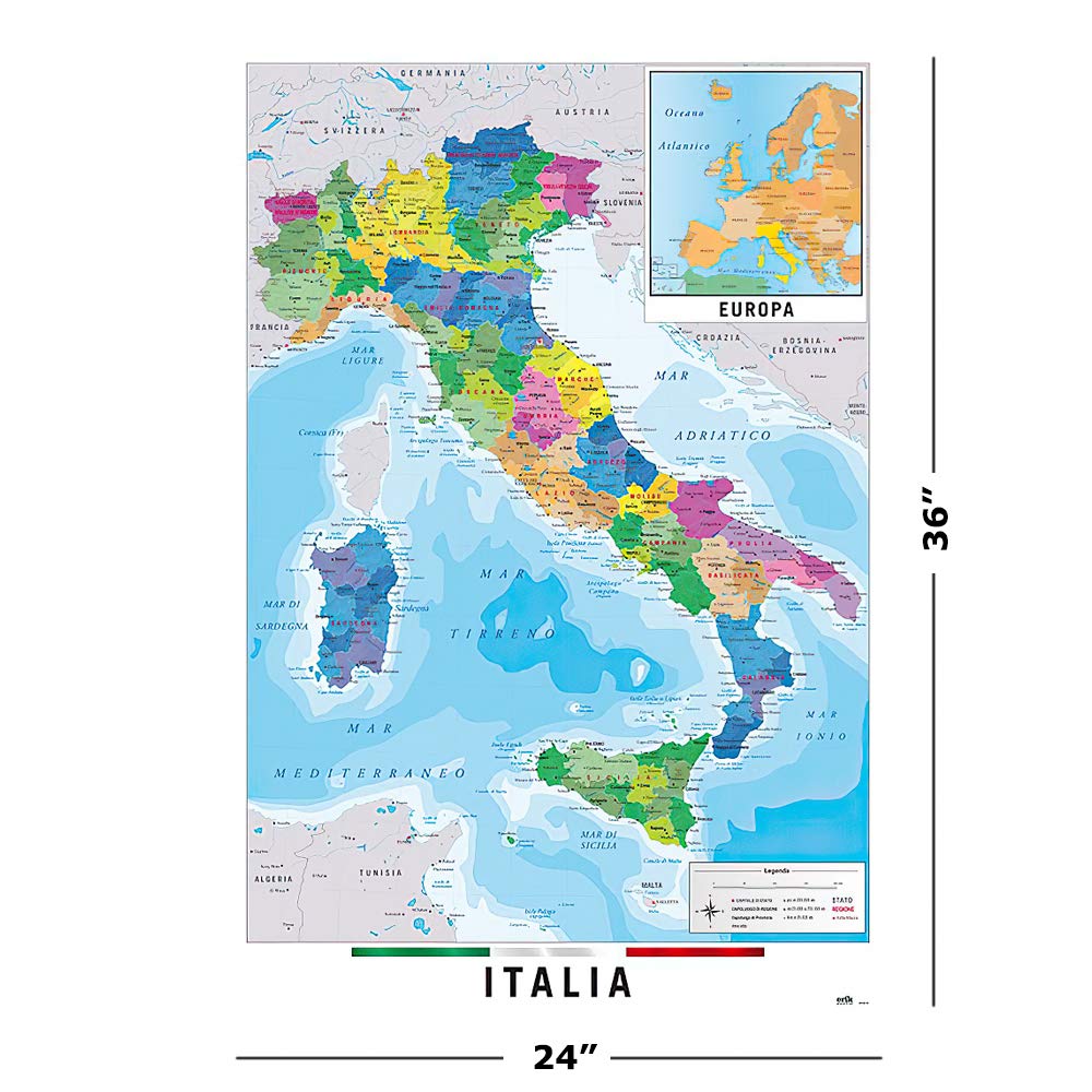 Amazon.co.jp: イタリアの地図 - ポスター/プリント (イタリア語版